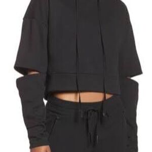 ALO Yoga Black Cropped Cutout Sleeve Hoodie